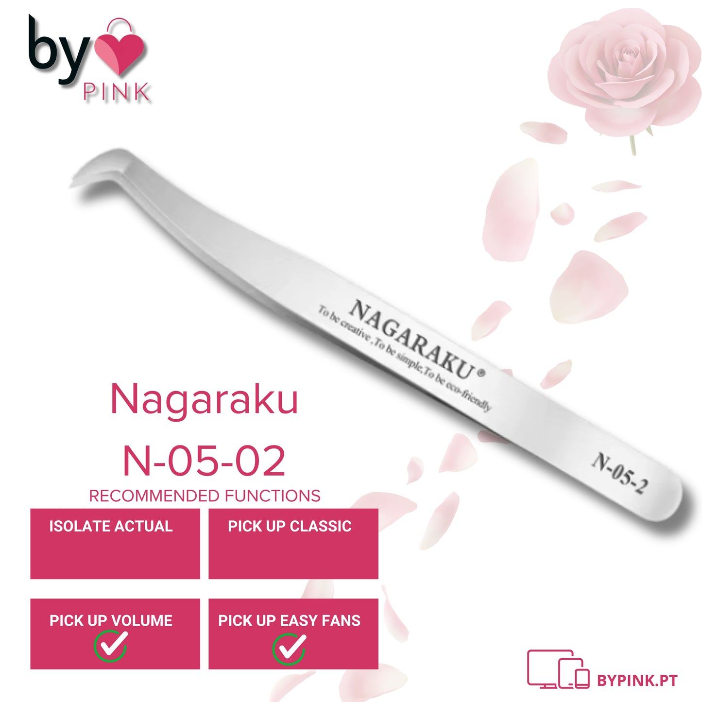 Pinças de Extensão Cílios, Aço Inoxidável NAGARAKU N-05-2