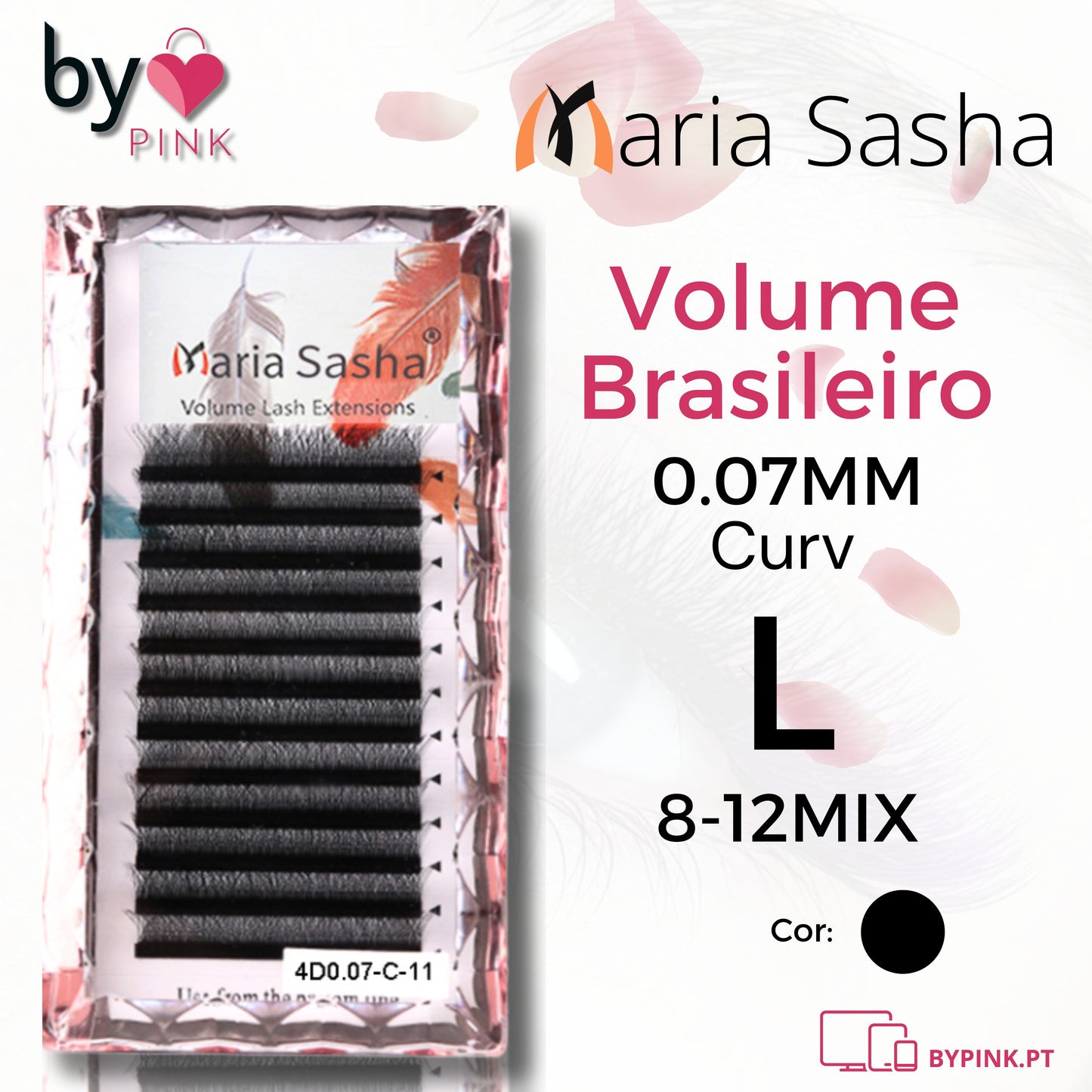 Maria Sasha - Volume Brasileiro ,Curvatura L,  0.07MM, 8-12 MIX